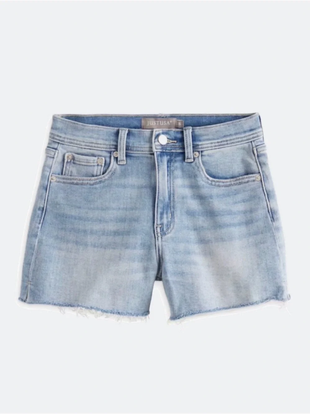 NWT Just USA Stretch Cut Off Fray Denim Shorts XS High Rise Light Wa